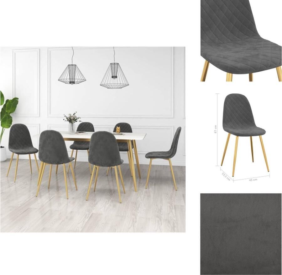 VidaXL Eetkamerstoel Eetkamerstoelen Stoel Stoelen Eetkamerstoelen 6 st fluweel donkergrijs