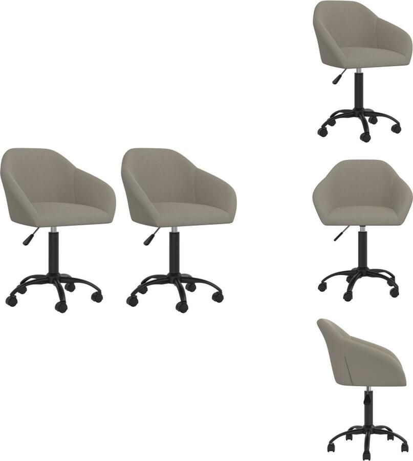 VidaXL Draaibare Eetstoelen Fluweel Lichtgrijs 63 x 56 x (80-92) cm Verstelbaar 360 graden draaibaar Gasveermechanisme 5 wielen Eetkamerstoel