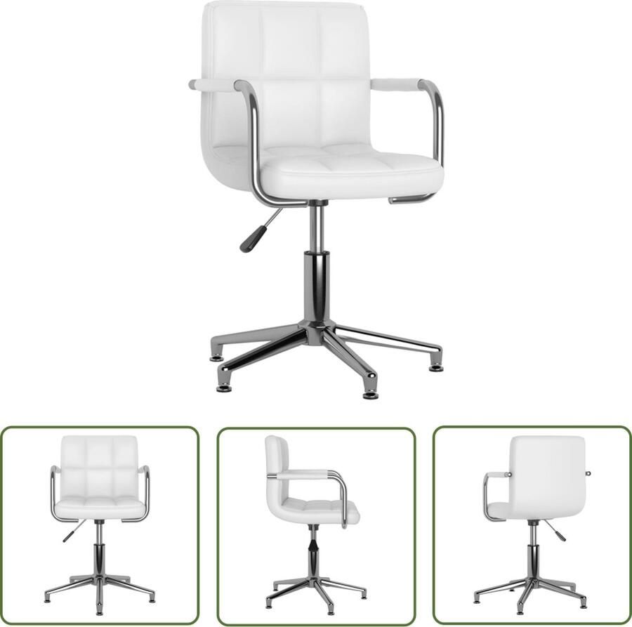 The Living Store Draaibare Eetkamerstoelen Wit Verchroomd Staal en Kunstleer 48x47x(74.5-88.5)cm Set van 4 Draaibare Eetkamerstoelen Kunstleder Meubels Witte Eetkamerstoelen Modern Design Stoelen - Foto 2