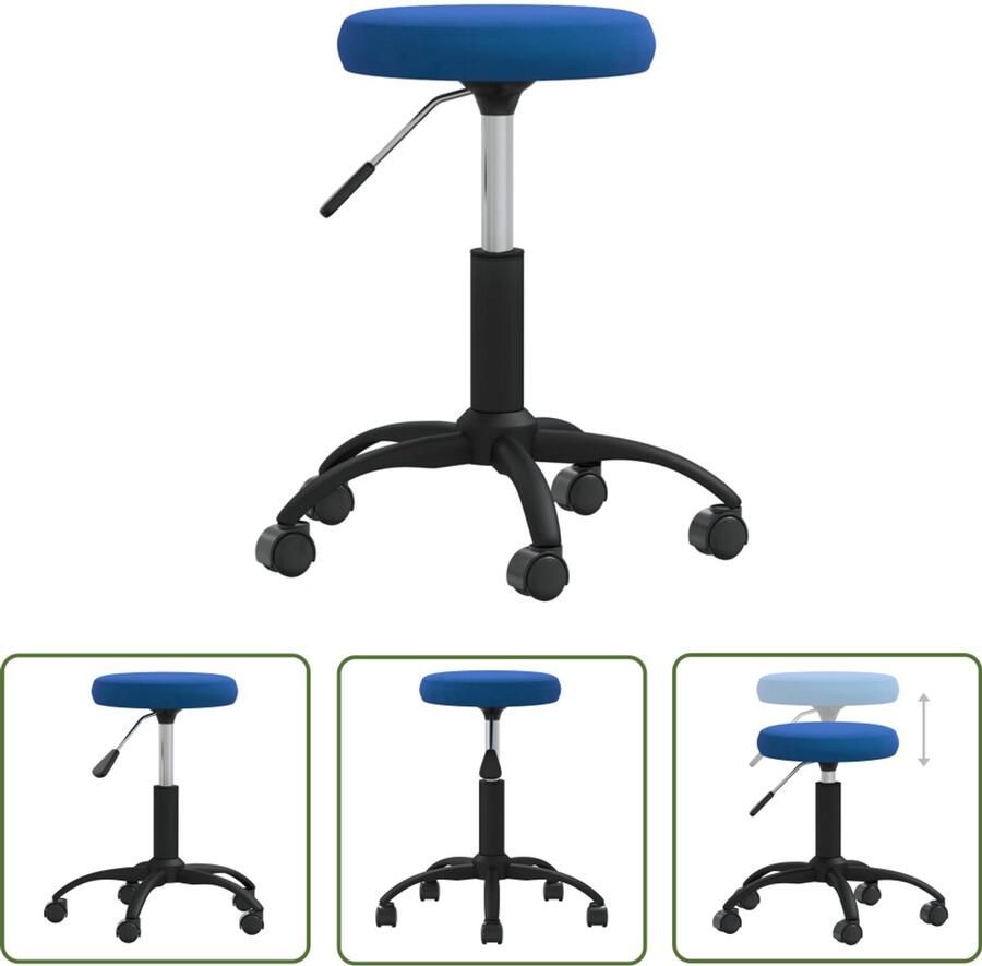 The Living Store Eetkamerstoel fluweel blauw Eettafelstoel Eetkamerstoel Velours Stoel Hoge Stoel Draaibare Stoel