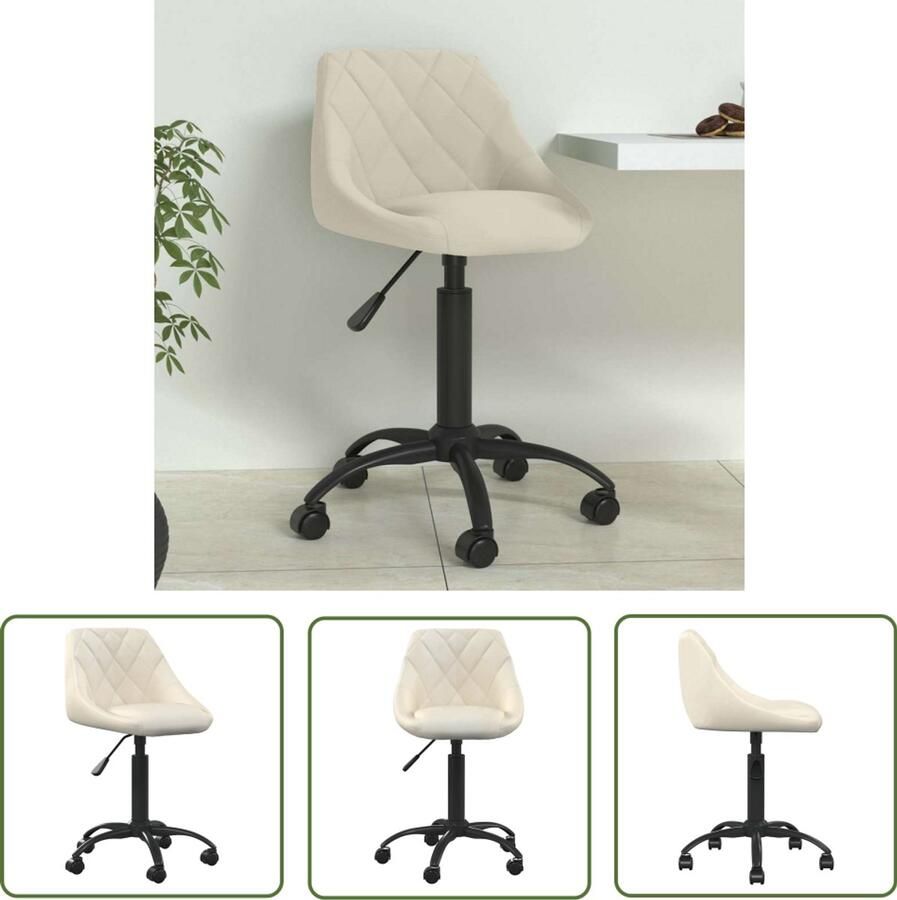 VidaXL Eetkamerstoel Fluweel Crèmekleurig Verstelbaar Eettafelstoel Eetkamerstoel Designstoel Fluweelstoel Verstelbare Stoel