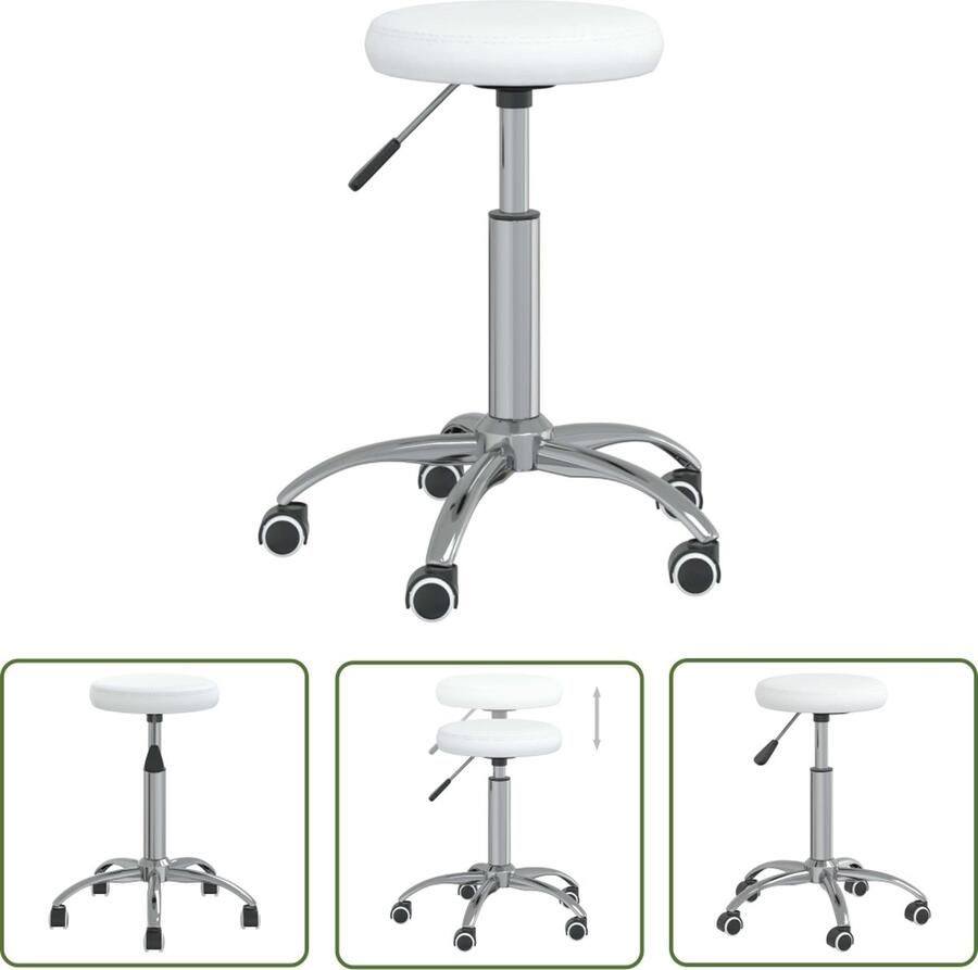 The Living Store Draaibare Eetstoel Keukenstoel Kunstleer Stalen Frame Wit 31 x (42-54) cm Draaibaar Zwenkwielen Gasveermechanisme Montage vereist Eettafelstoel Eetkamerstoel Keukensstoel Draaibare Stoel Kunstleder Stoel - Foto 2