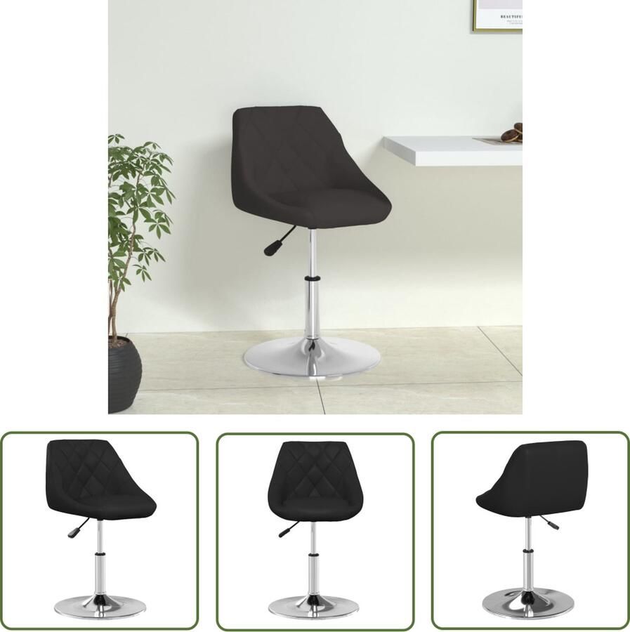 The Living Store Eetstoel Trendy Zwart Kunstleer 44 x 46 cm Draaibaar Hoogte verstelbaar Eettafelstoel Eetkamerstoel Kunstleder Stoel Zwarte Stoel Draaibare Stoel - Foto 2