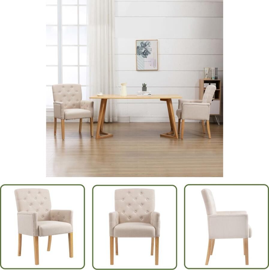 The Living Store Eetkamerstoel Armstoel 61x66x95cm Beige Stof Rubberwood Eettafelstoel Eetkamerstoel Lounge Chair Salontafel Moderne Stoel - Foto 2
