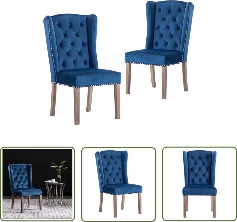 VidaXL Eetkamerstoel Eettafelstoel Eetkamerstoelen 2 st fluweel blauw Klassieke Stoel Velvet Stoel Blauwe Stoel