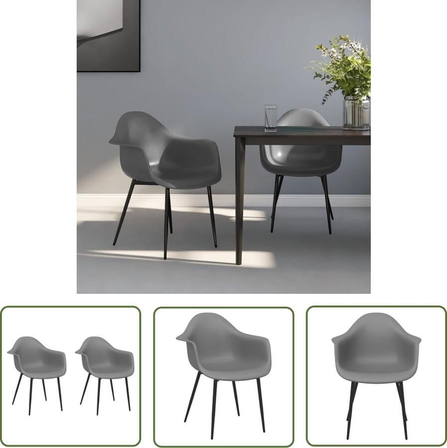 The Living Store Eetkamerstoel Grijs PP en metaal 64x59x84cm Ergonomisch Eettafelstoel Eetkamerstoel Designstoel Moderne Stoel Grijze Stoel