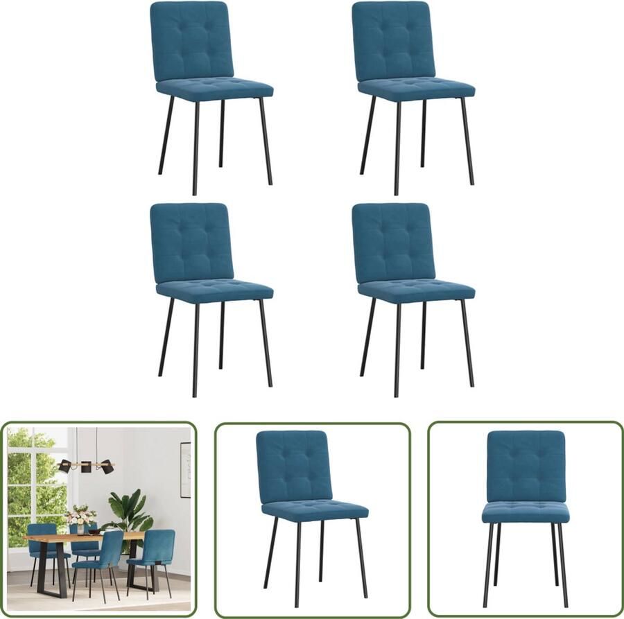 The Living Store Eetkamerstoelen 4 st fluweel blauw Eettafelstoel Eetkamerstoel Velours Stoel Blauwe Stoel Moderne Stoel