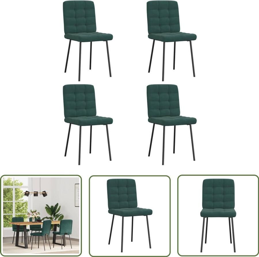 The Living Store Eetkamerstoelen 4 st fluweel donkergroen Eettafelstoel Eetkamerstoel Velours Stoel Donkere Stoel Luxe Stoel