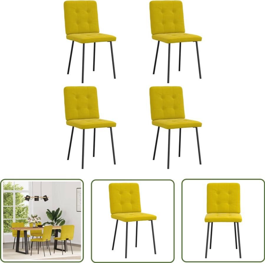 The Living Store Eetkamerstoelen 4 st fluweel geel Eettafelstoel Eetkamerstoel Velours Stoel Geldige Stoel Comfortabele Stoel - Foto 2