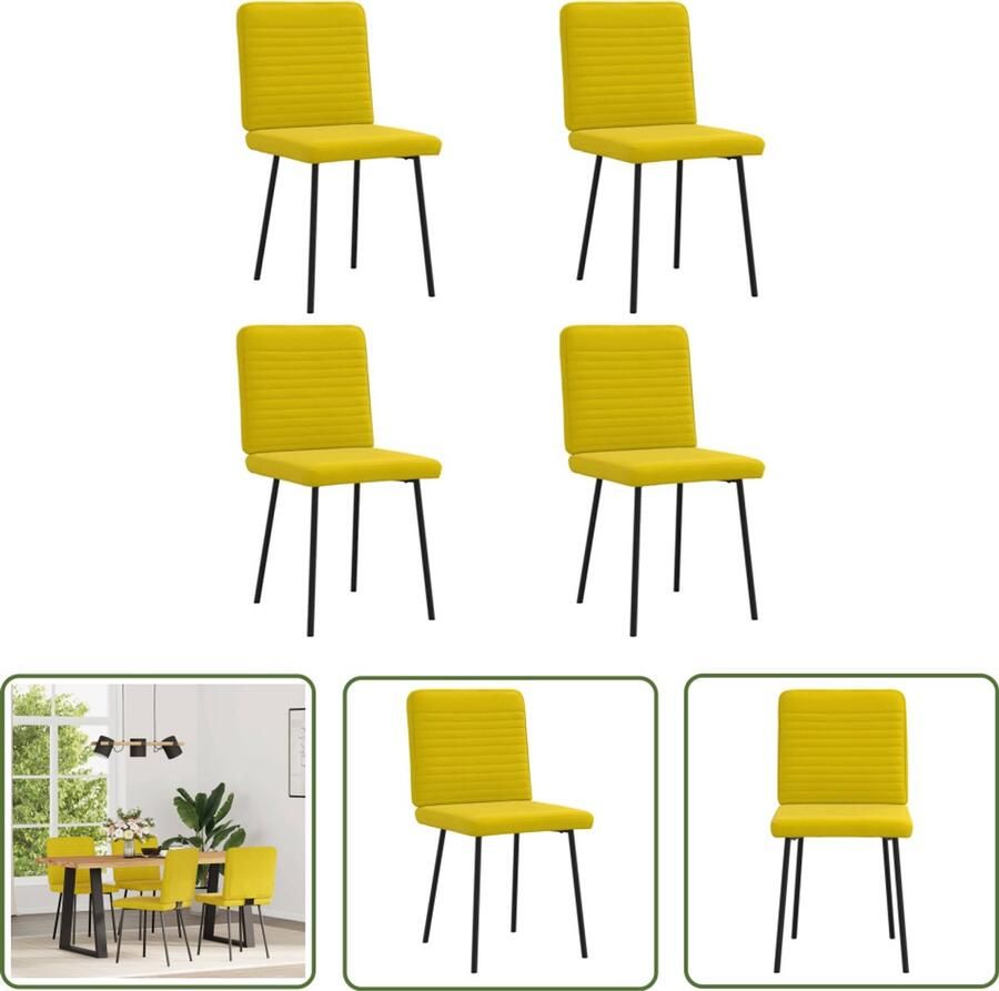 The Living Store Eetkamerstoelen 4 st fluweel geel Eettafelstoel Eetkamerstoel Velours Stoel Gele Stoel Comfortabele Stoel - Foto 2