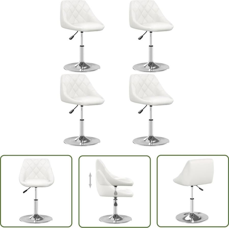 The Living Store Keukenstoel Eetkamerstoel Wit Kunstleer 44x46cm Verchroomd Staal Gasveermechanisme 360 graden draaibaar 4 stuks Eettafelstoel Eetkamerstoel Kunstleder Stoel Witte Stoel Draaistool