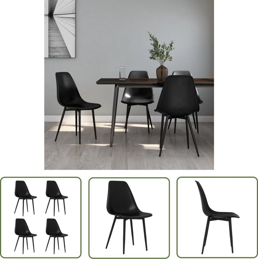 The Living Store Eetkamerstoelen Polypropyleen Ergonomisch design Zwart (46x52x84 cm) Eettafelstoel Eetkamerstoel Zwarte Stoel Moderne Stoel Minimalistisch Meubilair - Foto 2