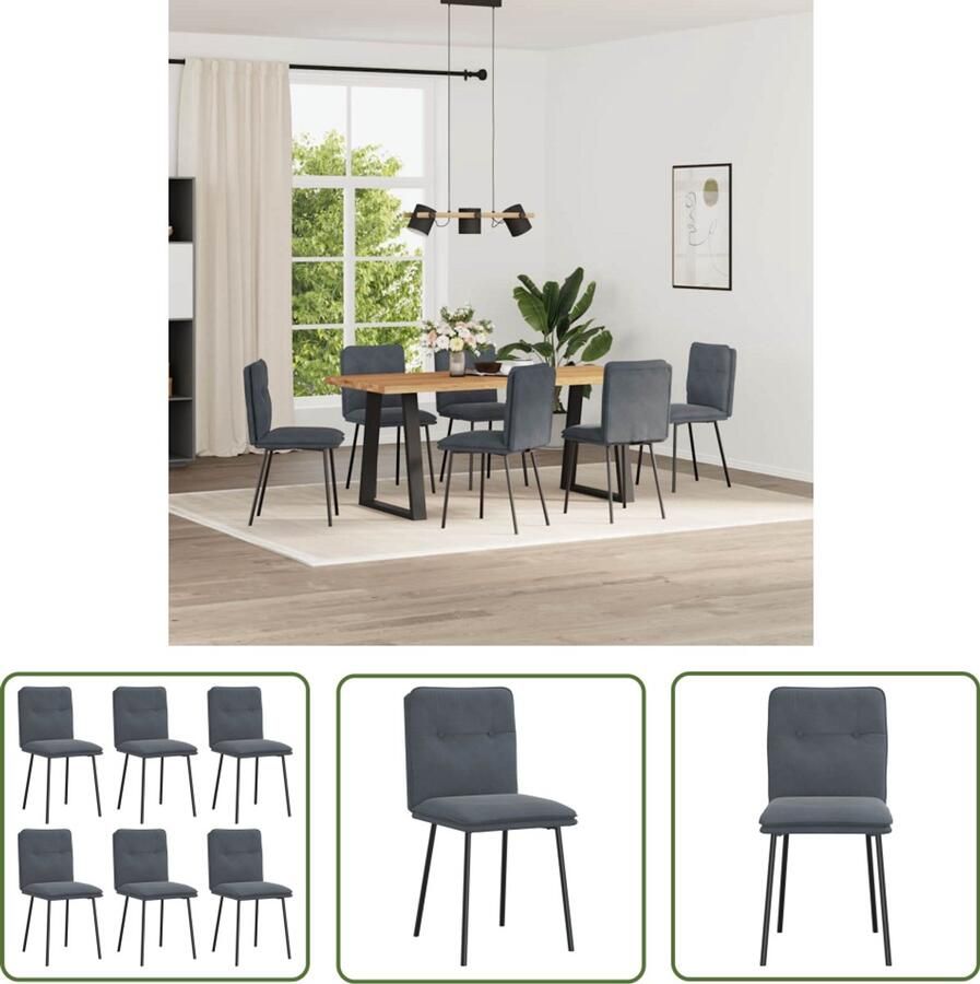 The Living Store Eetkamerstoelen 6 st fluweel donkergrijs Eettafelstoel Eetkamerstoel Velours Stoel Donkere Stoel Comfortabele Stoel
