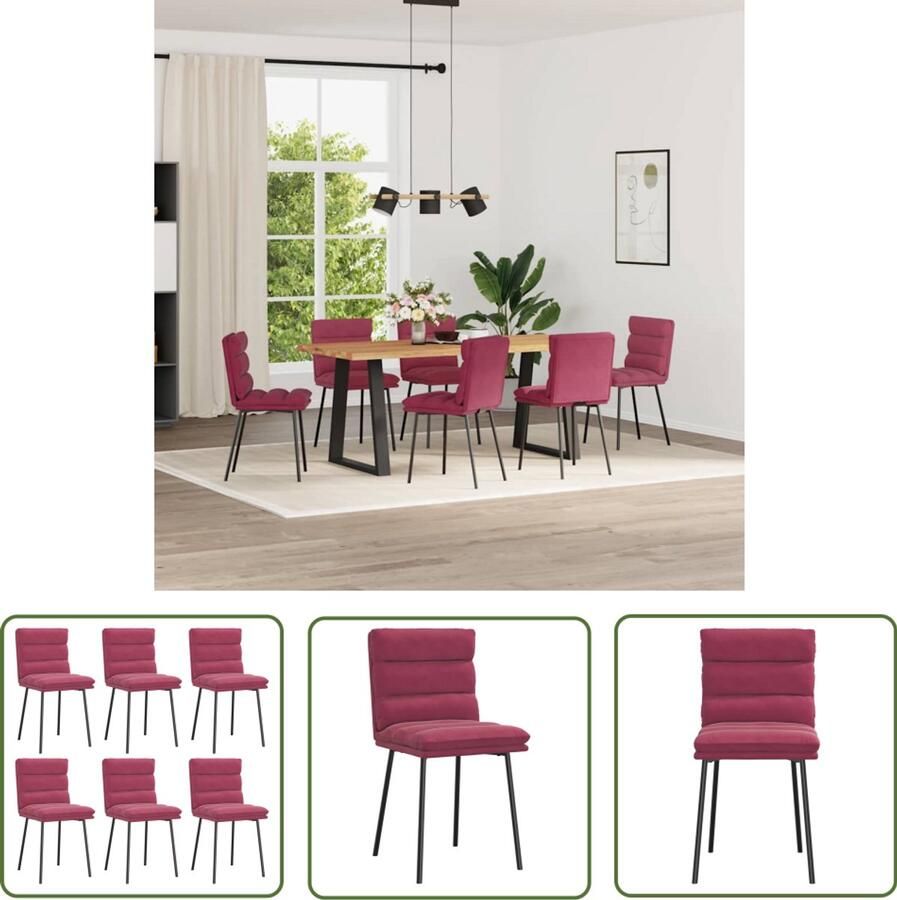 The Living Store Eetkamerstoelen 6 st fluweel wijnrood Eettafelstoel Eetkamerstoel Velours Stoel Rode Stoel Moderne Stoel