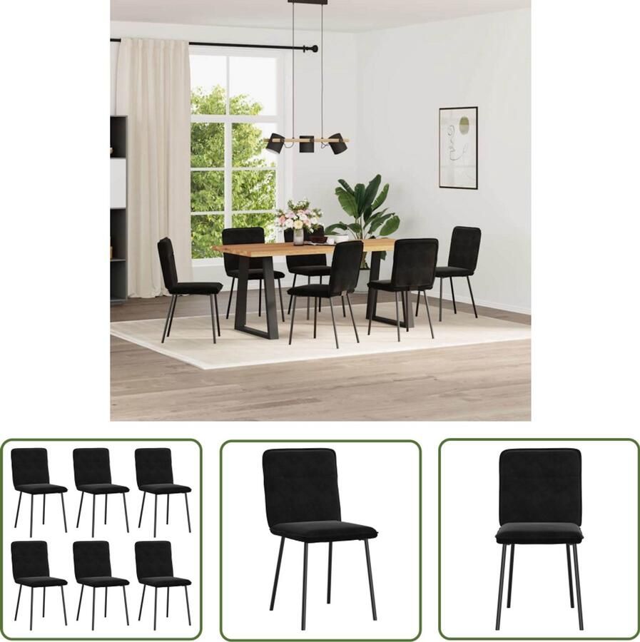 The Living Store Eetkamerstoelen 6 st fluweel zwart Eettafelstoel Eetkamerstoel Velours Stoel Zwarte Stoel Comfortabele Stoel
