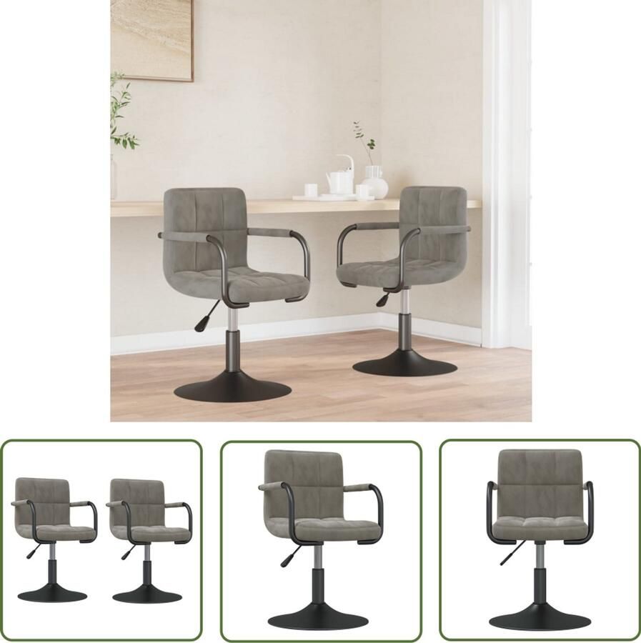 The Living Store Eetkamerstoelen draaibaar 2 st fluweel lichtgrijs Eettafelstoel Eetkamerstoel Draaistool Lounge Stoel Velours Stoel
