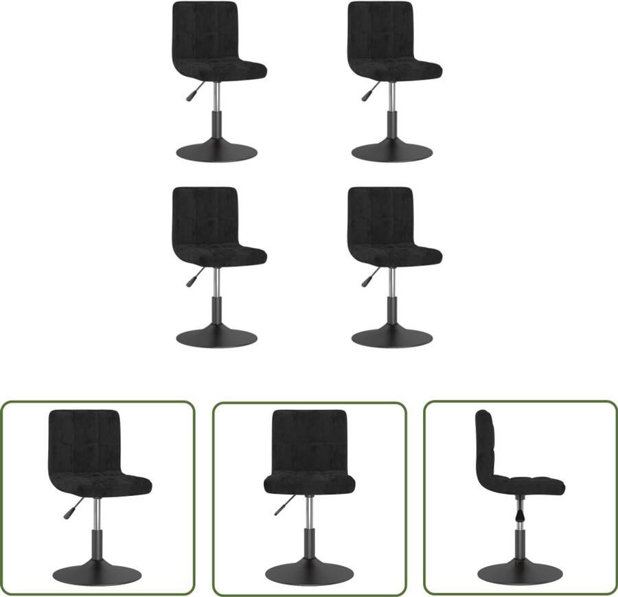 The Living Store Eetkamerstoelen draaibaar 4 st fluweel zwart Eettafelstoel Eetkamerstoel Draaibare Stoel Fluweel Stoel Zwarte Stoel