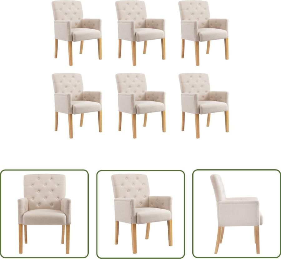 The Living Store Eetkamerstoelen met armleuningen 6 st stof beige Eettafelstoel Eetkamerstoel Fauteuil Lounge Chair Stoffen Fauteuil - Foto 2