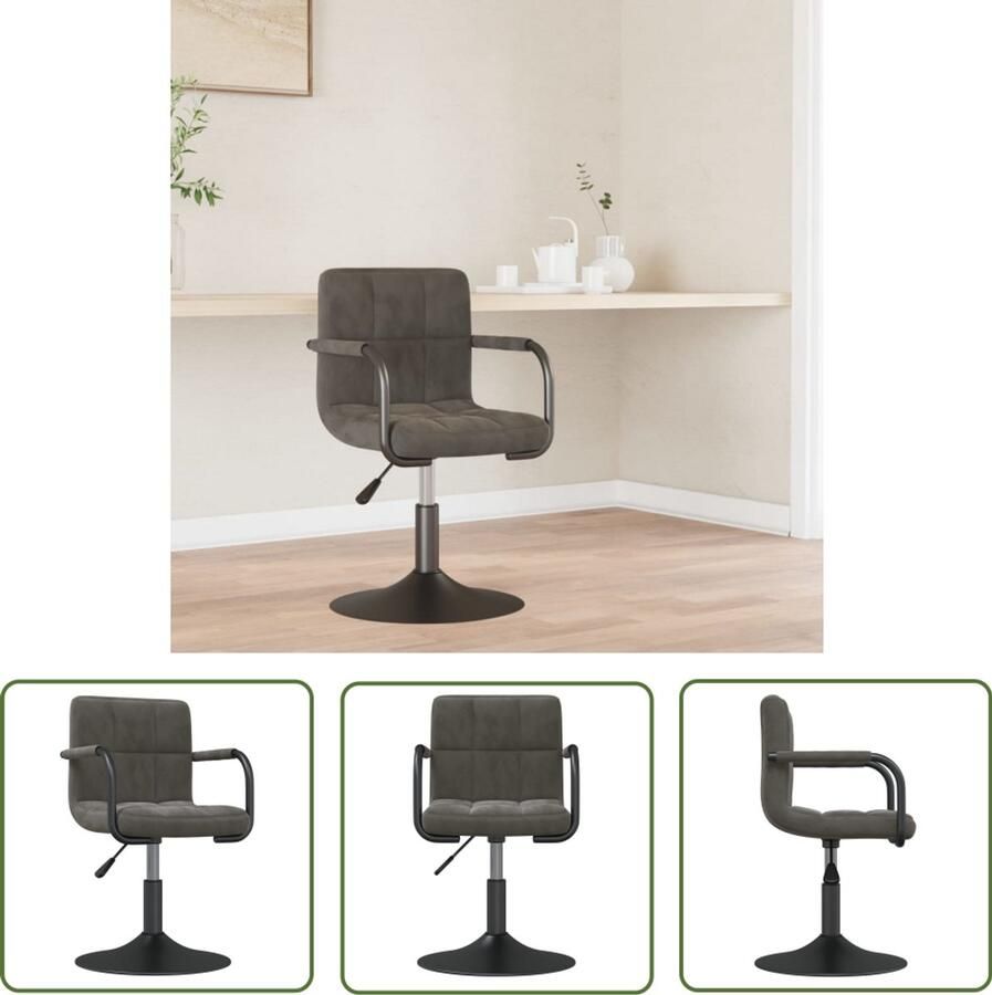 VidaXL Eetkamerstoel fluweel donkergrijs Eetkamerstoel Velvet Stoel Donkere Grijze Stoel Zwarte Metalen Stoel Draaibare Stoel