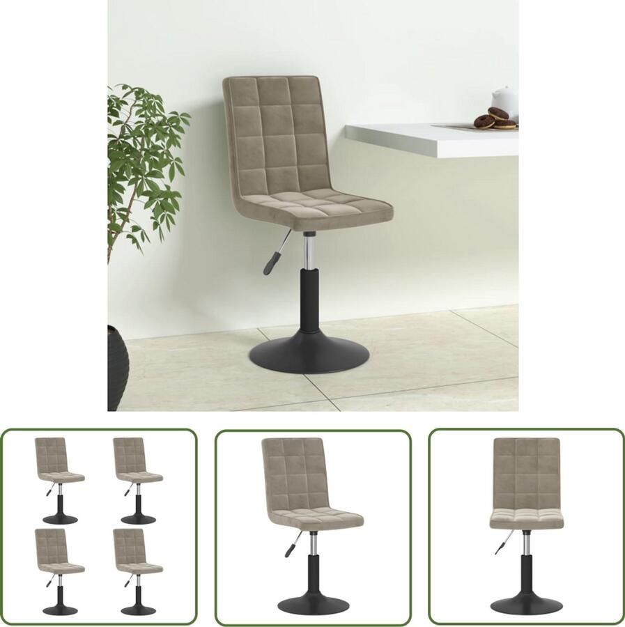 VidaXL Eetkamerstoel Fluweel Draaibare Eetkamerstoel Eetkamerstoelen draaibaar 4 st fluweel lichtgrijs Licht Grijze Eetkamerstoel Modern Eetkamerstoel Design Eetkamerstoel