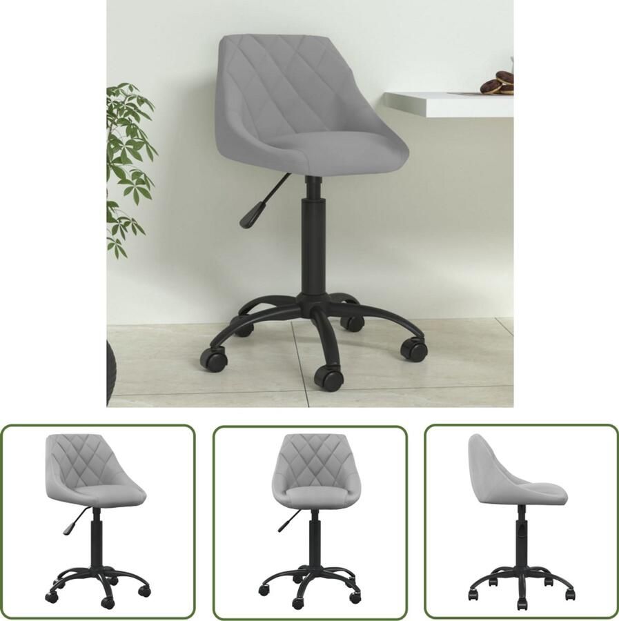 VidaXL Eetkamerstoel Fluweel Lichtgrijs Verstelbaar Eetkamerstoel Fluweel Stoel Verstelbare Stoel Draaibare Stoel Gasveren Mechanisme Licht Grijze Stoel Design Stoel Moderne Stoel