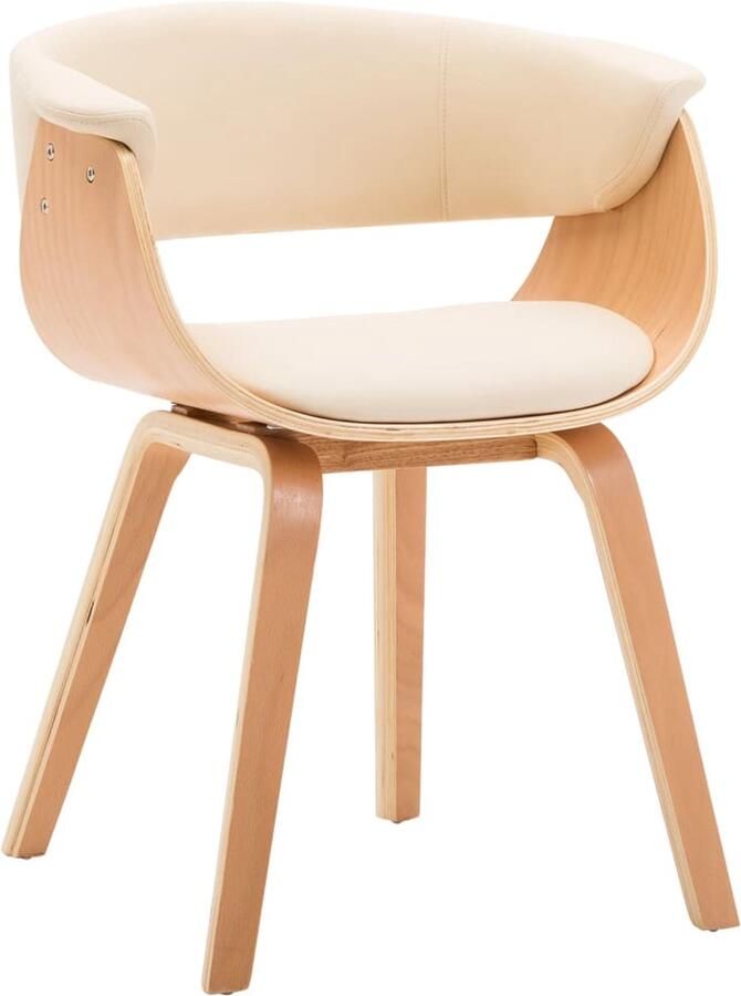 VidaXL Eetkamerstoel Gebogen Hout & Kunstleer Eetkamerstoel Kunstleder Beige Bruine Fauteuil Dining Chair Lounge Chair - Foto 2