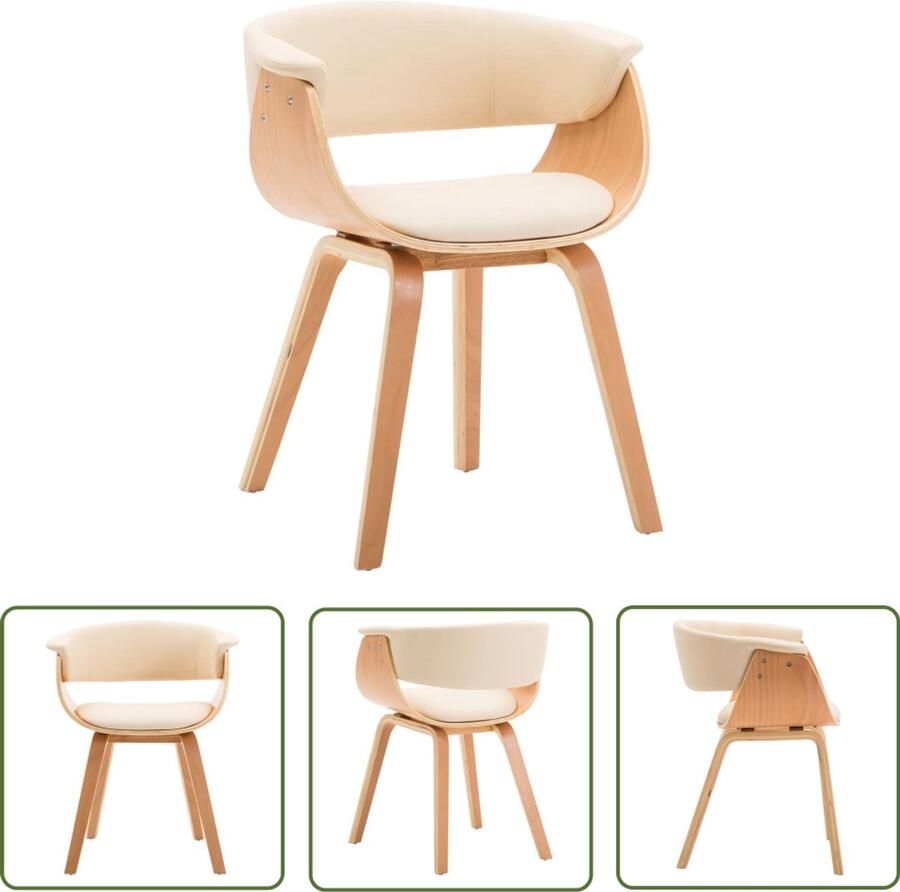 VidaXL Eetkamerstoel Gebogen Hout & Kunstleer Eetkamerstoel Kunstleder Beige Bruine Fauteuil Dining Chair Lounge Chair