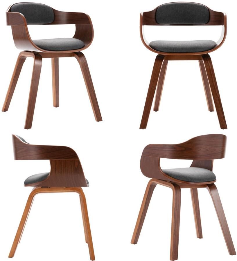 VidaXL Eetkamerstoel gebogen hout en stof donkergrijs Eetkamerstoel Eetkamerstoelen Eetzaalstoel Eetzaalstoelen