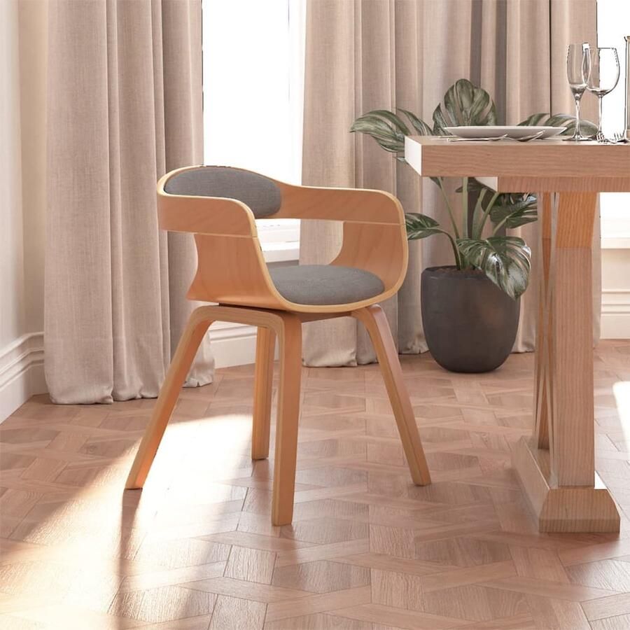 VidaXL Eetkamerstoel Gebogen hout en stof Taupe Eetkamerstoel Design Fauteuil Moderne Stoel Taupe Meubels Kunstleder Stoel Lounge Stoel Dining Chair Salontafel Interieurdecoratie Woonaccessoires - Foto 2