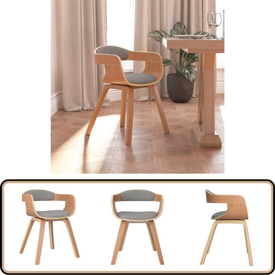 VidaXL Eetkamerstoel Gebogen hout en stof Taupe Eetkamerstoel Design Fauteuil Moderne Stoel Taupe Meubels Kunstleder Stoel Lounge Stoel Dining Chair Salontafel Interieurdecoratie Woonaccessoires