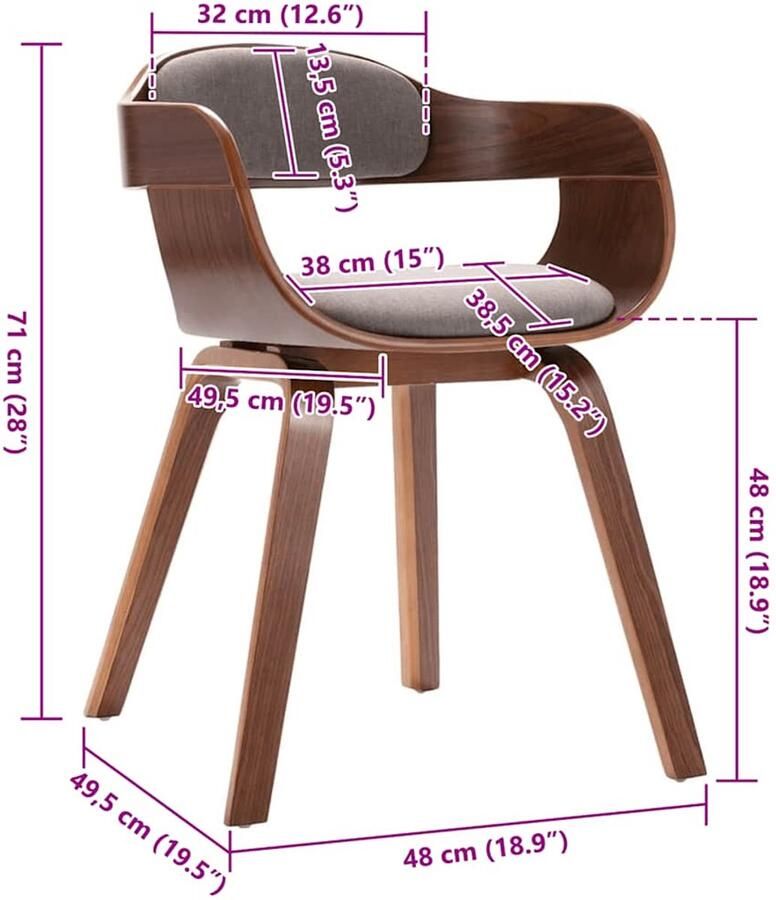 VidaXL -Eetkamerstoel-gebogen-hout-en-stof-taupe