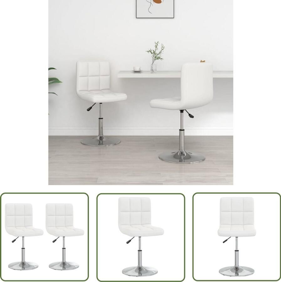The Living Store Eetkamerstoelen 2 st kunstleer wit Keukenstoel Eetkamerstoel Kunstlederen Stoel Draaibare Stoel Bureaustoel