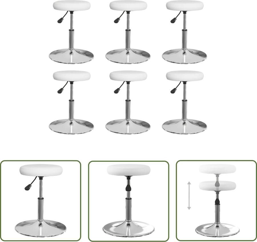 The Living Store Eetkamerstoelen 6 st kunstleer wit Keukenstoel Eetkamerstoel Kunstleder Stoel Witte Stoel Draaibare Stoel - Foto 2