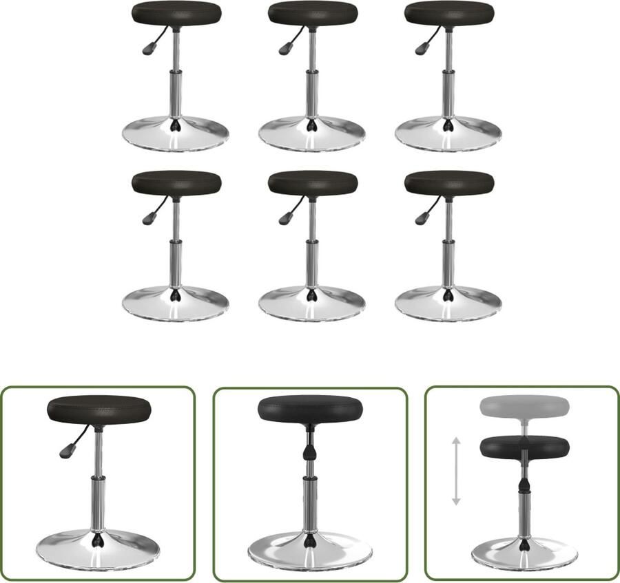 The Living Store Eetkamerstoelen 6 st kunstleer zwart Keukenstoel Eetkamerstoel Kunstleder Meubels Zwarte Stoelen Draaibare Stoelen - Foto 3