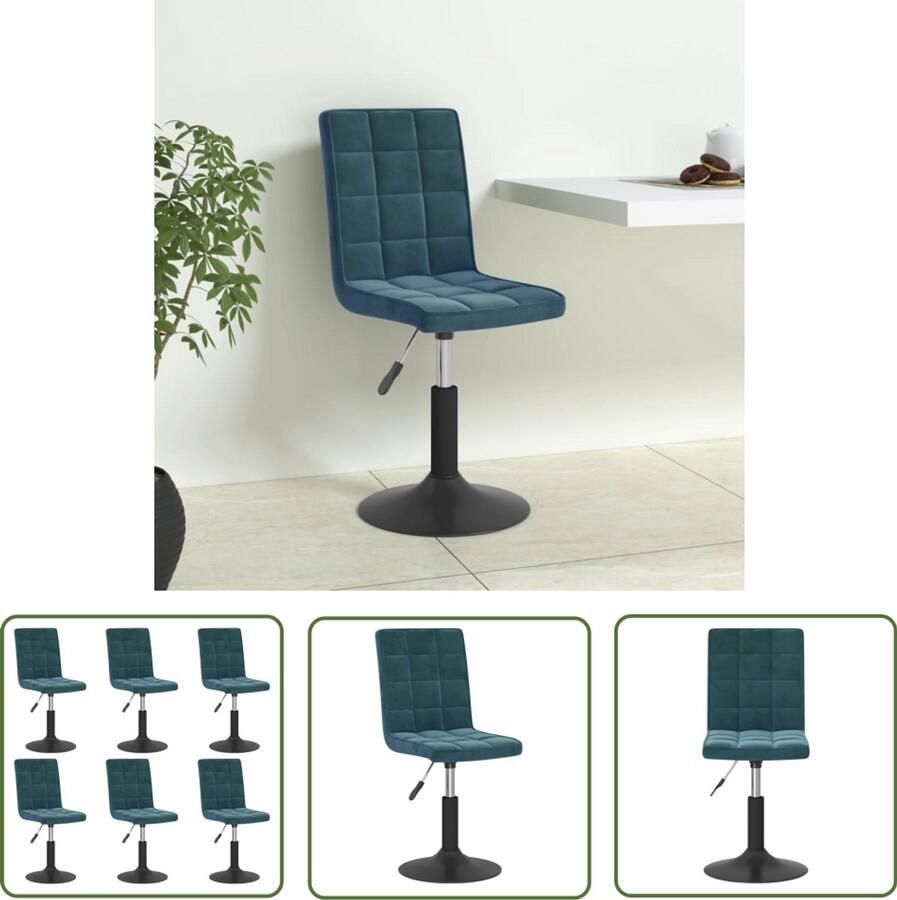 VidaXL Eetkamerstoel Keukenstoel Eetkamerstoelen draaibaar 6 st fluweel blauw Draaistool Fluweel Stoel Comfortabele Stoel
