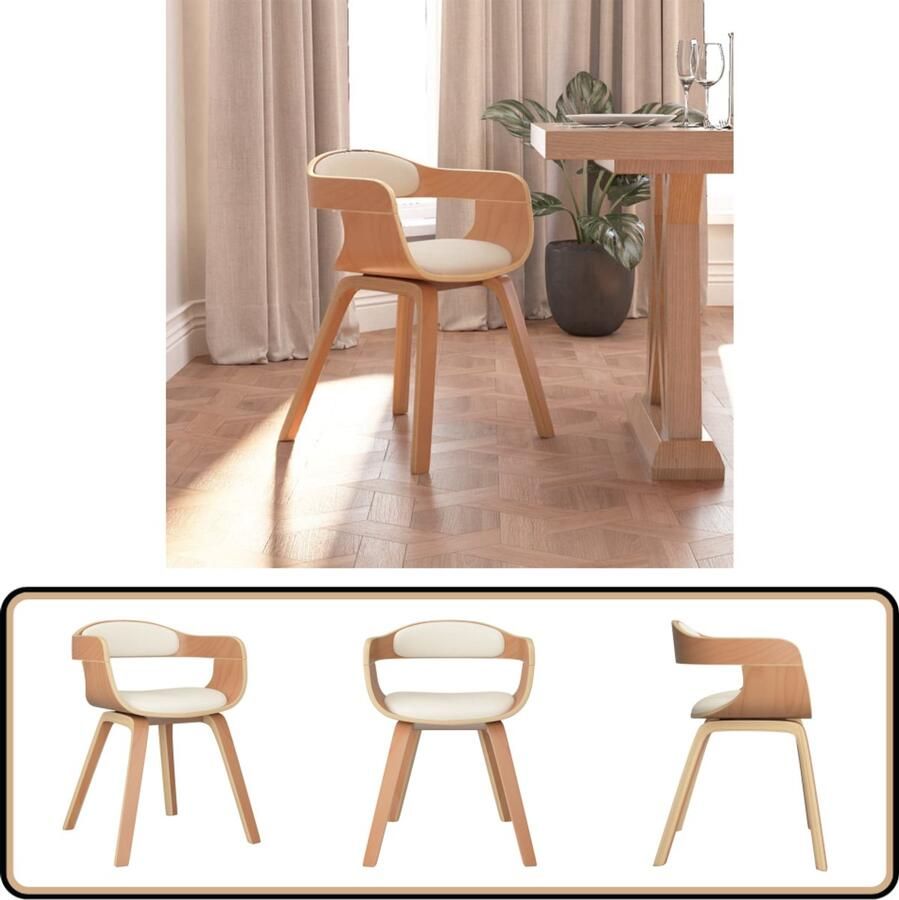 VidaXL Eetkamerstoel Kunstleer Crème Gebogen Hout Trendy Eetkamerstoel Ergonomische Stoel Eetkamerstoel Kunstleer Houten Eetkamerstoel Crèmekleurige Stoel