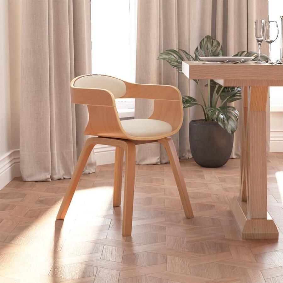 VidaXL Eetkamerstoel Kunstleer Crème Gebogen Hout Trendy Eetkamerstoel Ergonomische Stoel Eetkamerstoel Kunstleer Houten Eetkamerstoel Crèmekleurige Stoel - Foto 2