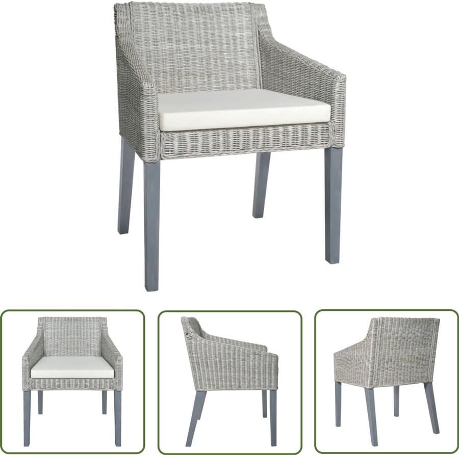 VidaXL -Eetkamerstoel-met-kussen-natuurlijk-rattan-grijs - Foto 2