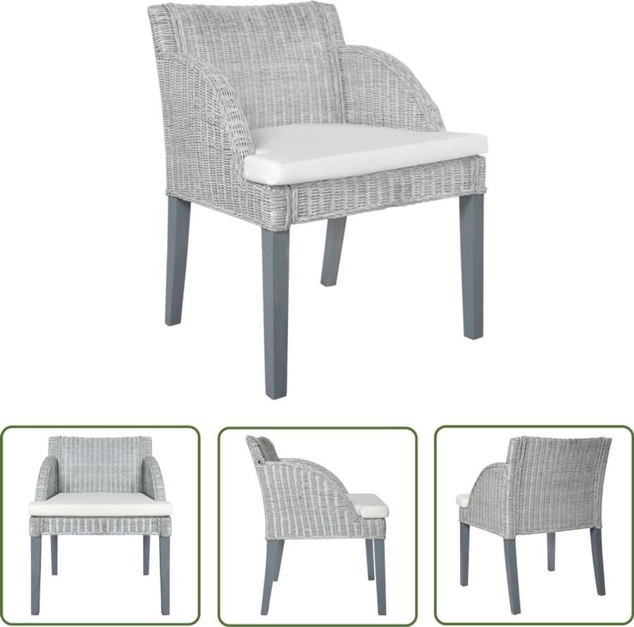 VidaXL Eetkamerstoel Natuurlijk Rattan Grijs Eettafelstoel Rattan Stoel Eetkamerstoel Lounge Stoel Binnen Meubilair Grijze Stoel Vintage Stijl Landelijke Stoel Comfort Stoel Relax Stoel
