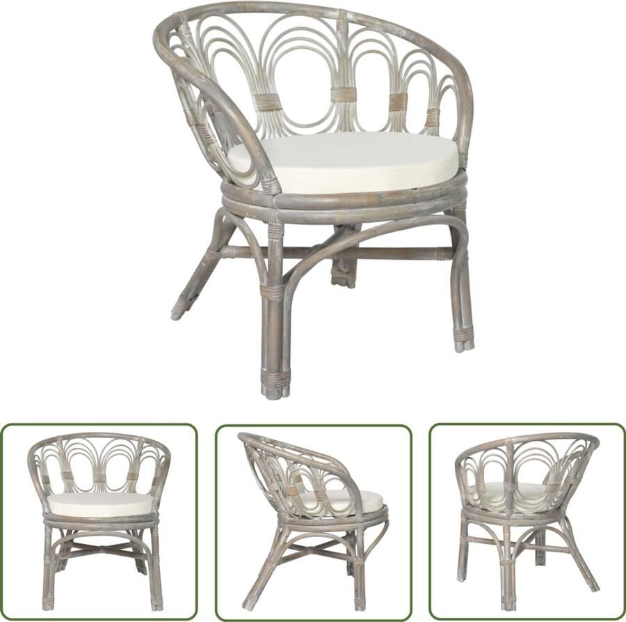 VidaXL Eetkamerstoel Natuurlijk Rattan Grijs Eettafelstoel Rattan Stoel Eetkamerstoel Lounge Stoel Binnen Stoel Grijze Stoel Creme Witte Stoel Design Stoel Bohemian Stijl Zitcomfort