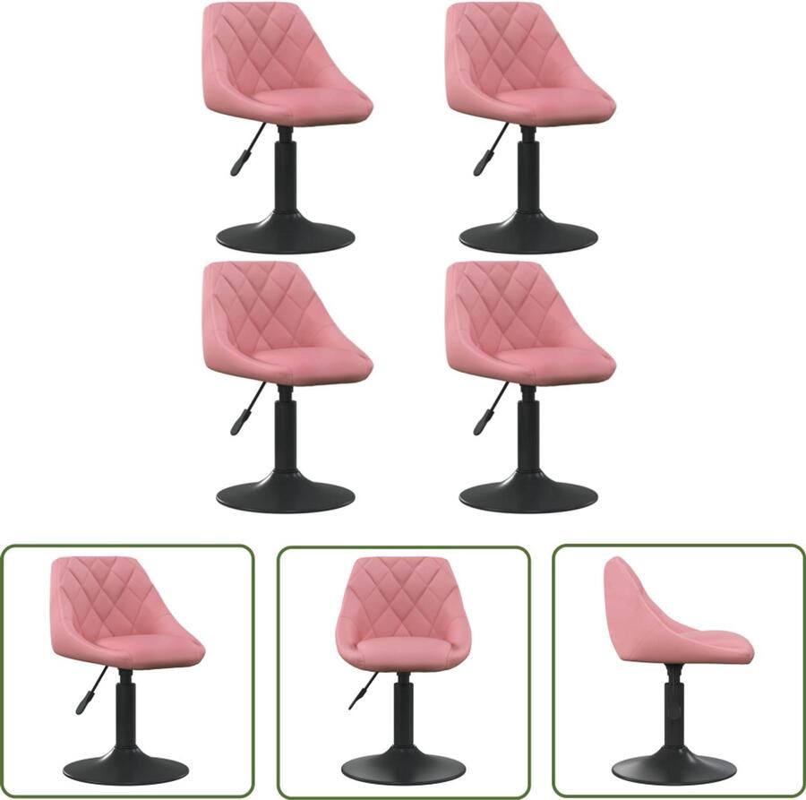 VidaXL Eetkamerstoel Roze Draaibare Eetkamerstoel Eetkamerstoelen draaibaar 4 st fluweel roze Velvet Eetkamerstoel Moderne Eetkamerstoel Ergonomische Eetkamerstoel