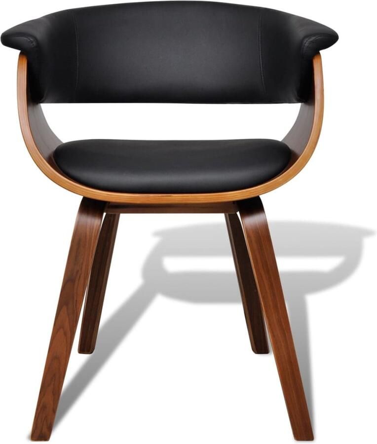 VidaXL Eetkamerstoel van gebogen hout en kunstleer Eetkamerstoel Salontafel Vintage Meubels Retro Meubilair Zwarte Stoel Bruine Stoel Kunstleder Stoel Comfortabele Stoel