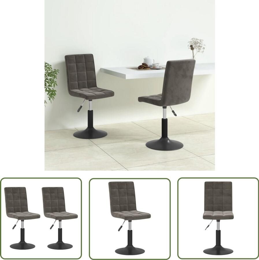 VidaXL Eetkamerstoel Velvet Draaibare Eetkamerstoel Eetkamerstoelen draaibaar 2 st fluweel donkergrijs Donkere Eetkamerstoel Luxe Eetkamerstoel Comfortabele Eetkamerstoel