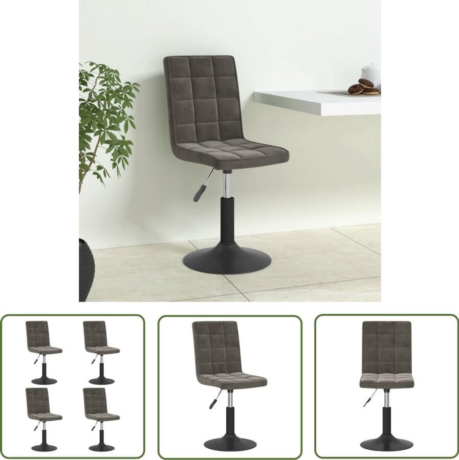 VidaXL Eetkamerstoel Velvet Draaibare Eetkamerstoel Eetkamerstoelen draaibaar 4 st fluweel donkergrijs Donkere Eetkamerstoel Moderne Eetkamerstoel Stijlvolle Eetkamerstoel