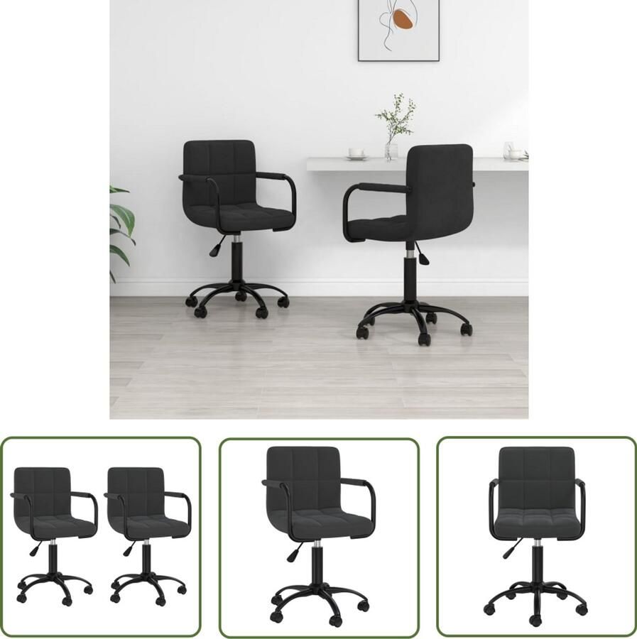 VidaXL Eetkamerstoel Velvet Draaiend Eetkamerstoel Eetkamerstoelen draaibaar 2 st fluweel zwart Zwarte Eetkamerstoel Comfortabele Eetkamerstoel Moderne Eetkamerstoel