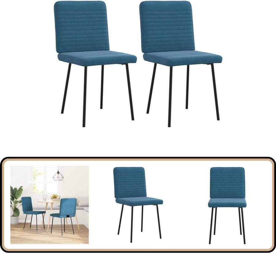 VidaXL Eetkamerstoelen 2 st blauw fluweel Eettafelstoel Eetkamerstoel Velours Stoel Blauwe Stoel Comfortabele Stoel