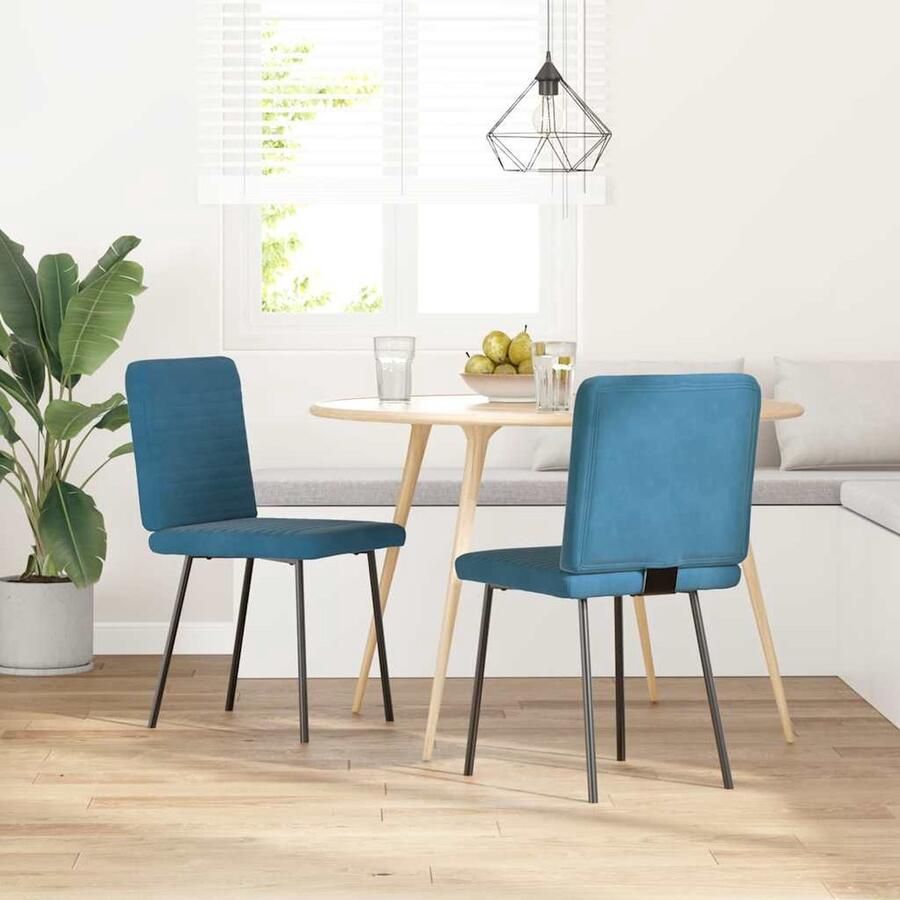VidaXL Eetkamerstoelen 2 st blauw fluweel Eettafelstoel Eetkamerstoel Velours Stoel Blauwe Stoel Comfortabele Stoel - Foto 2