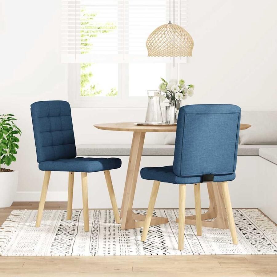 VidaXL Eetkamerstoelen 2 st blauw stof Eettafelstoel Eetkamerstoel Blauwe Stoel Comfortabele Stoel Modern Meubilair