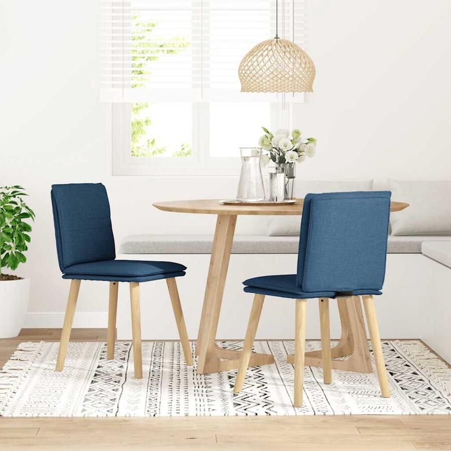 VidaXL Eetkamerstoelen 2 st blauw stof Eettafelstoel Eetkamerstoel Blauwe Stoel Designstoel Comfortabele Stoel