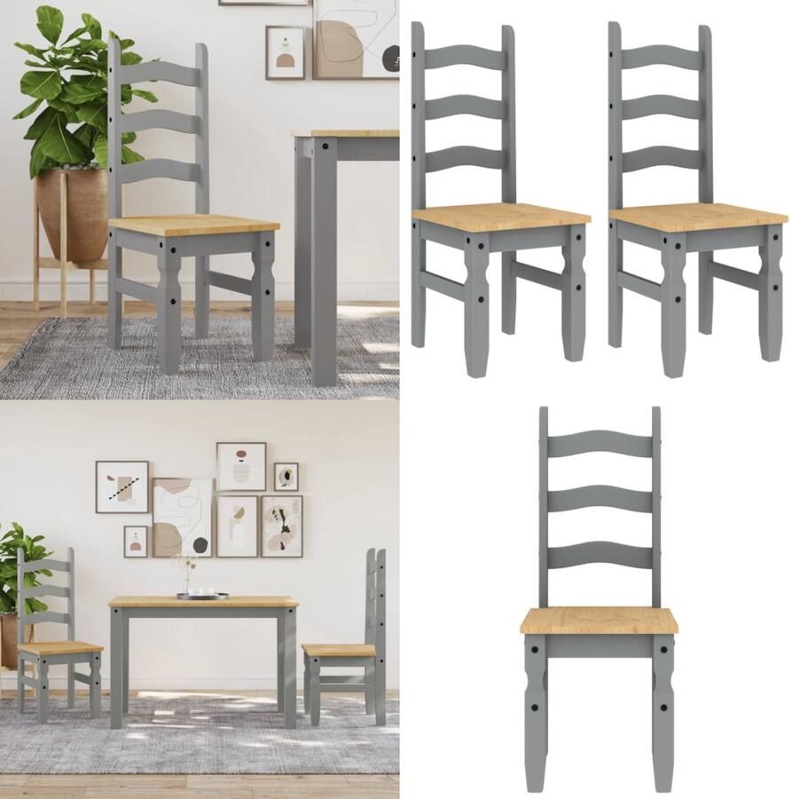VidaXL Eetkamerstoelen 2 st Corona 42x47x107 cm grenenhout grijs Eetkamerstoel Eetkamerstoelen Eetstoel Stoel